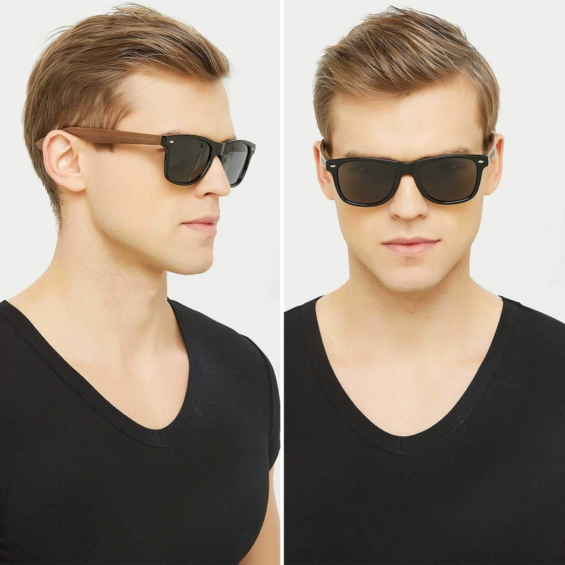 ANDWOOD Wood Sunglasses Polarized for Men Women Uv Protection Wooden Bamboo Frame Mirrored Sun Glasses Black Shades - Image 2